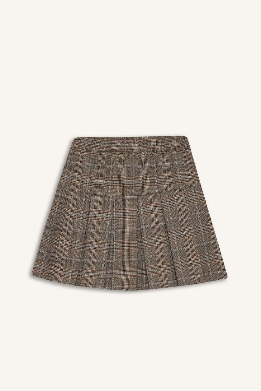 بناتي بني فاتح جيبة بناتي كاروهات بليسيه وخصر مطاطي