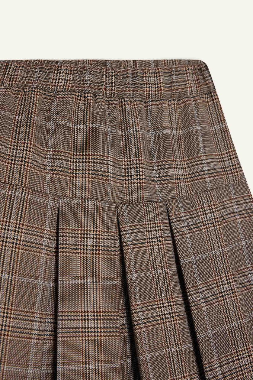 بناتي بني فاتح جيبة بناتي كاروهات بليسيه وخصر مطاطي