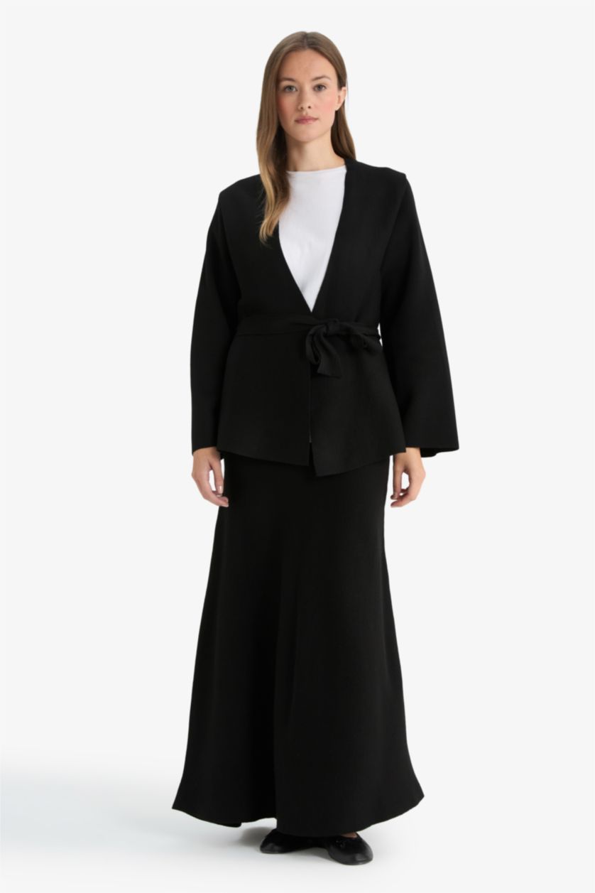 FEMME Noir Cardigan tricot à col en V Coupe ajustée