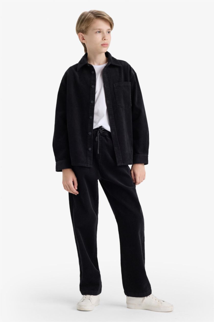 BOYS & TEENS Anthracite Boy Regular Fit Velvet Straight Trousers