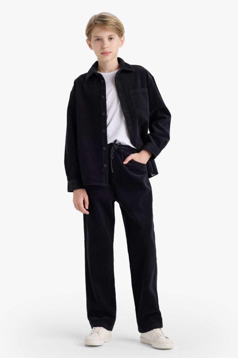 BOYS & TEENS Anthracite Boy Regular Fit Velvet Straight Trousers