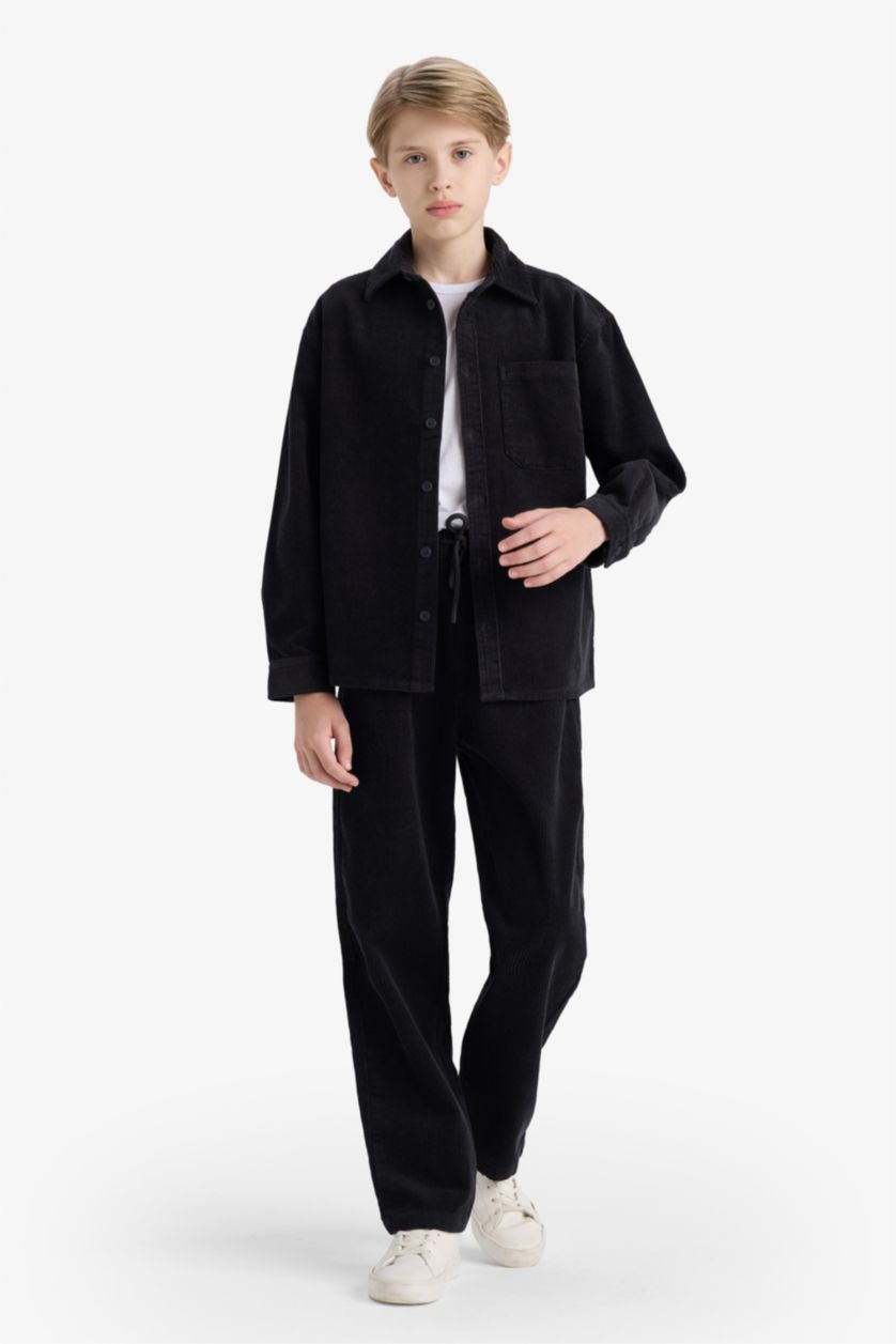 BOYS & TEENS Anthracite Boy Regular Fit Velvet Straight Trousers