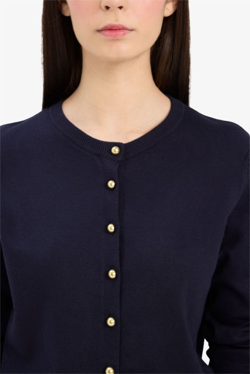 Женщины Синий Трикотажный кардиган Regular Fit с круглым вырезом