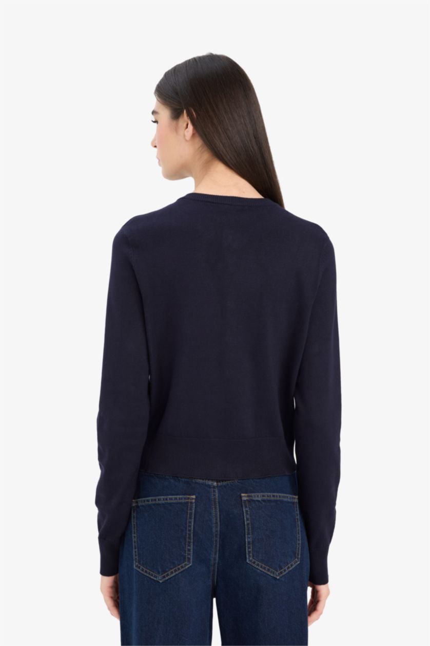 Женщины Синий Трикотажный кардиган Regular Fit с круглым вырезом