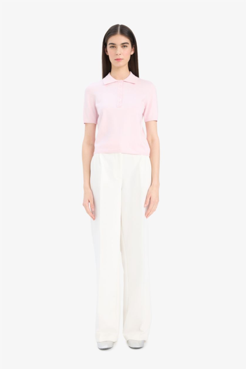 Әйелдерге Қызғылт ұзын бұлшықет пішімі поло жаға трикотаж Пулловер