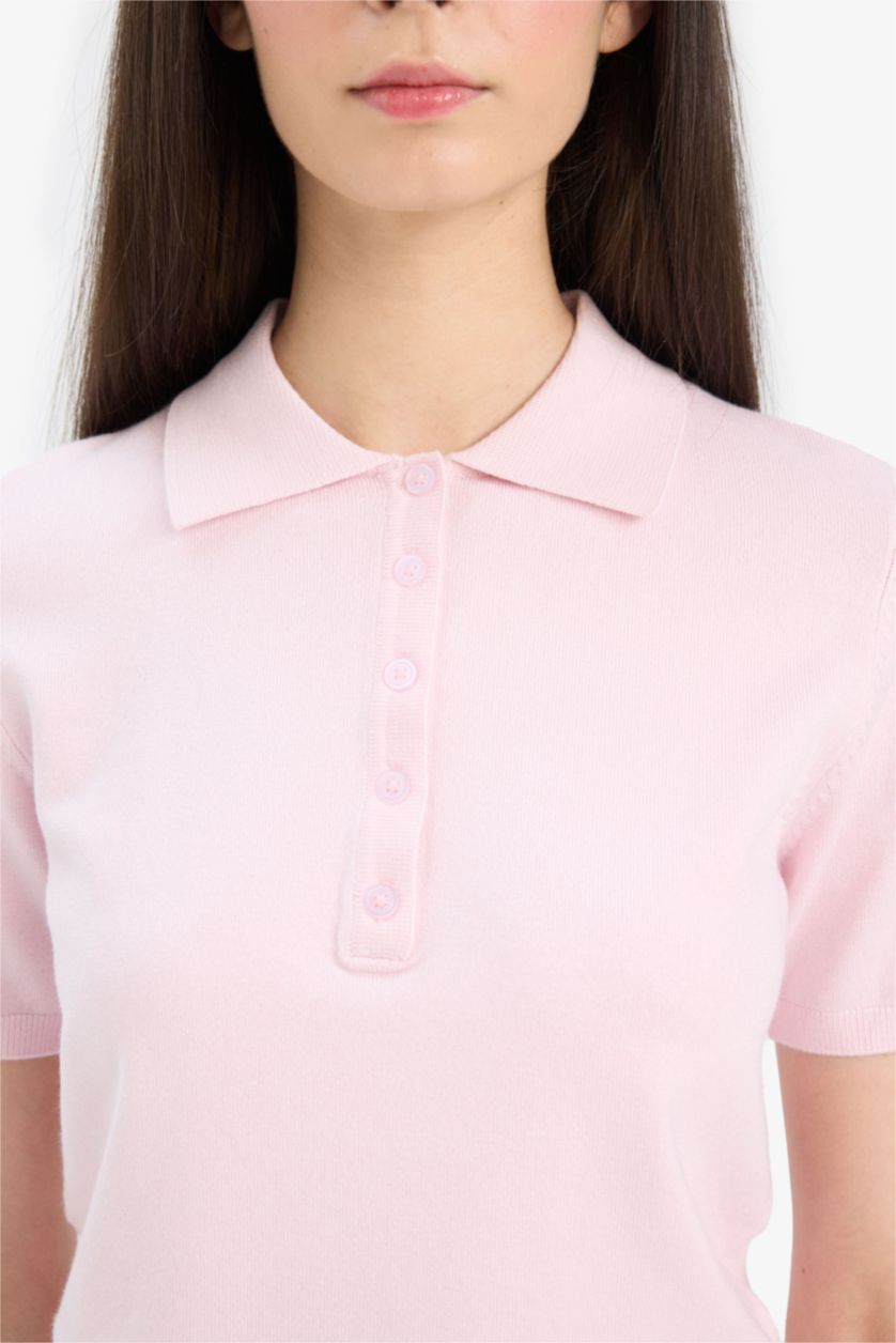 Әйелдерге Қызғылт ұзын бұлшықет пішімі поло жаға трикотаж Пулловер