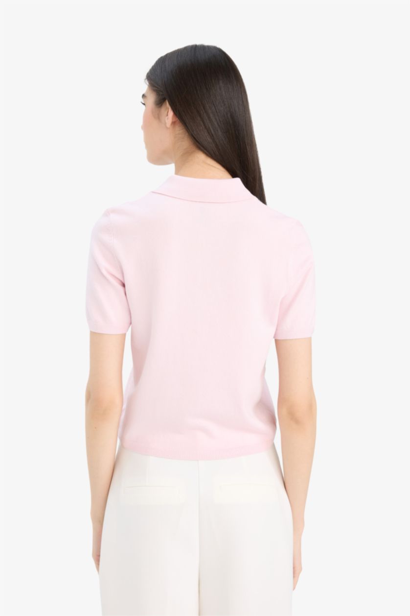 Әйелдерге Қызғылт ұзын бұлшықет пішімі поло жаға трикотаж Пулловер