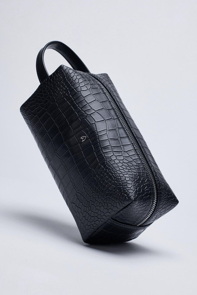 Erkek Siyah AtolyeWolf x DeFacto Erkek Kroko Desenli Suni Deri El Çantası