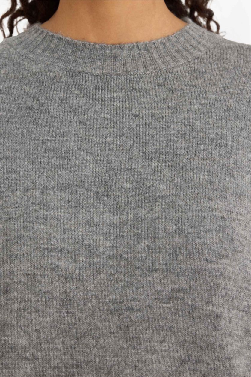 Әйелдерге Антрацит үлкен пішім дөңгелек жаға трикотаж Пулловер