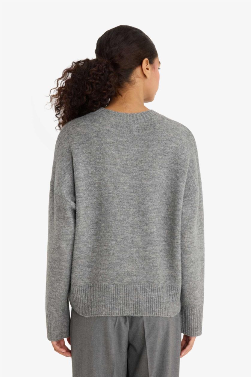 Әйелдерге Антрацит үлкен пішім дөңгелек жаға трикотаж Пулловер