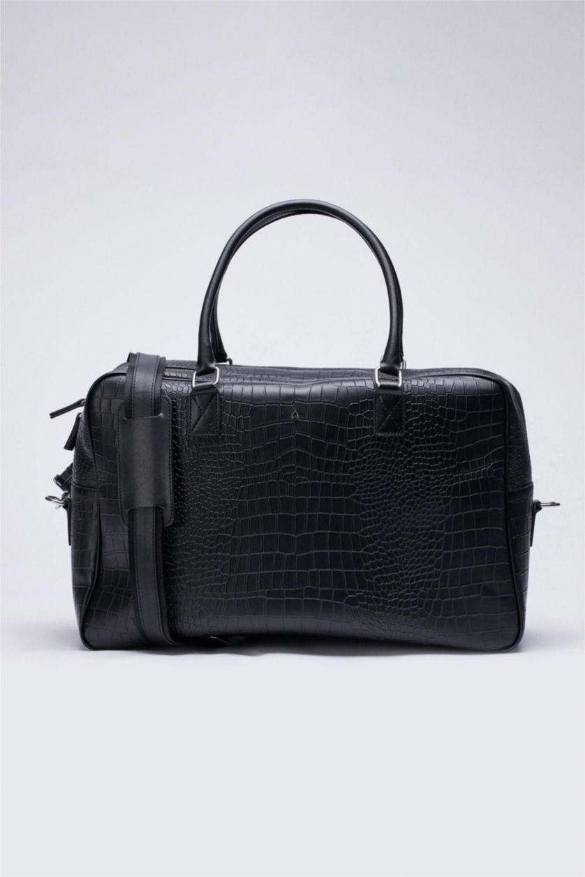 Erkek Siyah AtolyeWolf x DeFacto Erkek Kroko Desenli Suni Deri Bavul
