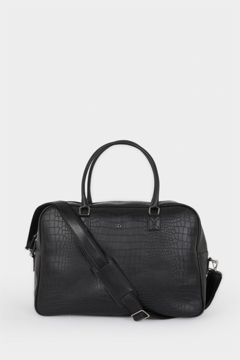 Erkek Siyah AtolyeWolf x DeFacto Erkek Kroko Desenli Suni Deri Bavul