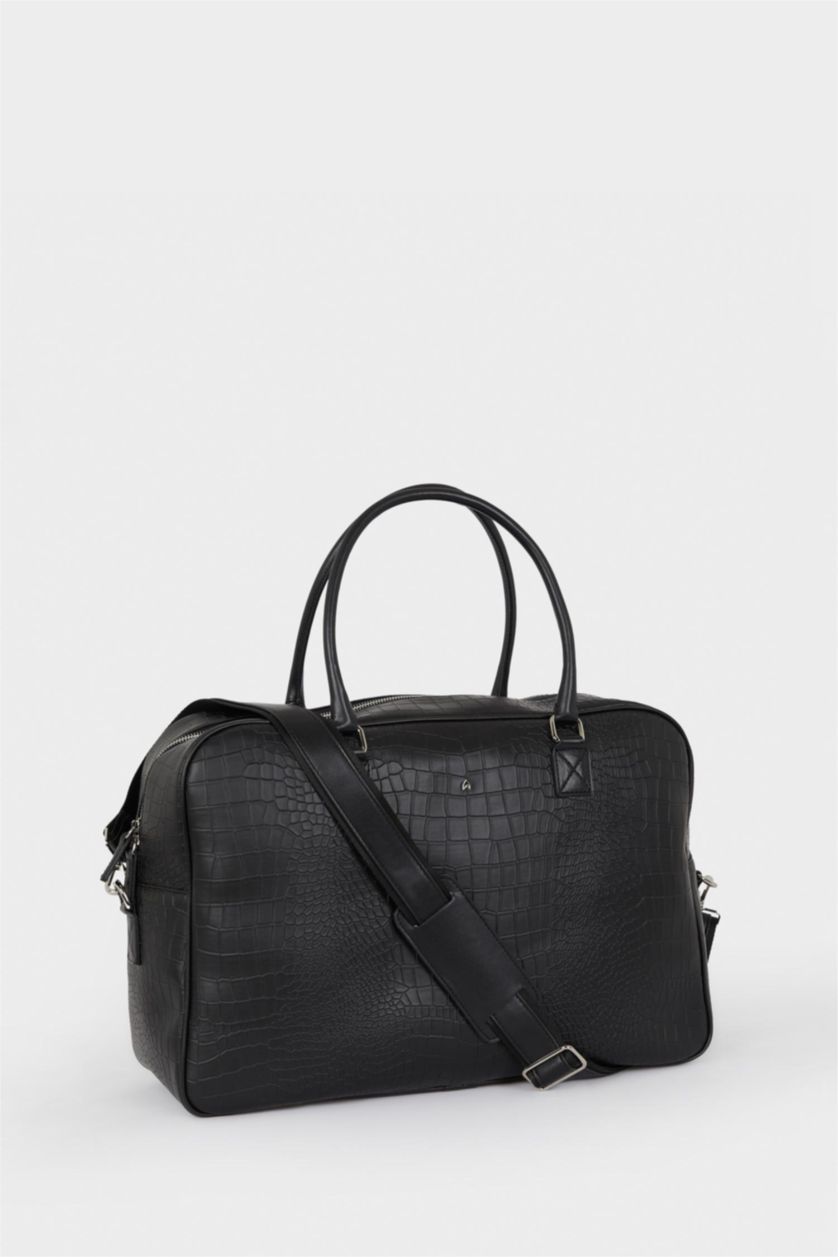 Erkek Siyah AtolyeWolf x DeFacto Erkek Kroko Desenli Suni Deri Bavul