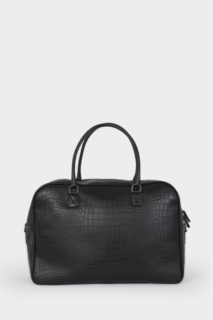 Erkek Siyah AtolyeWolf x DeFacto Erkek Kroko Desenli Suni Deri Bavul