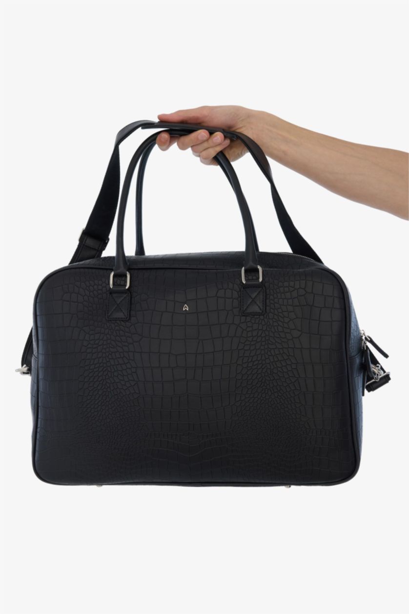 Erkek Siyah AtolyeWolf x DeFacto Erkek Kroko Desenli Suni Deri Bavul