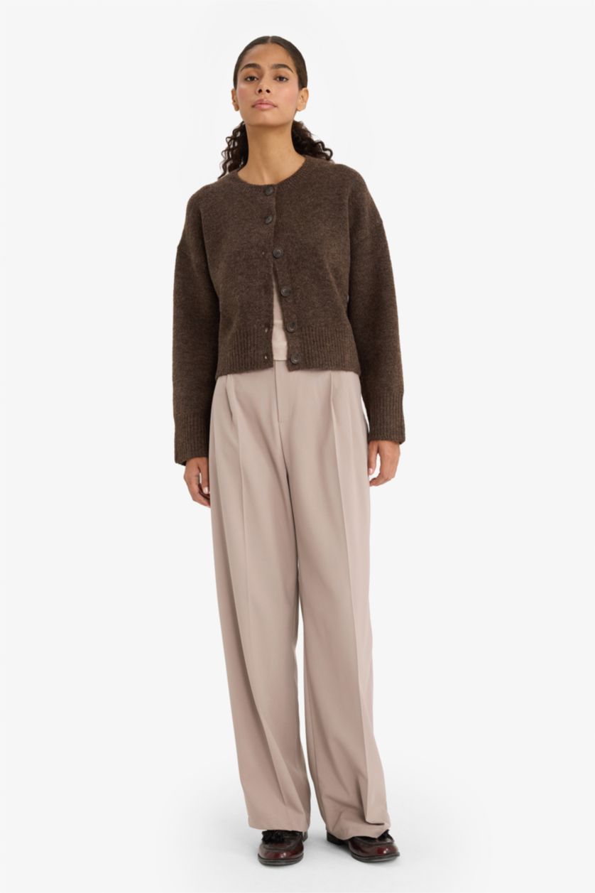 Әйелдерге Қоңыр қалыпты пішім дөңгелек жаға трикотаж Кардиган