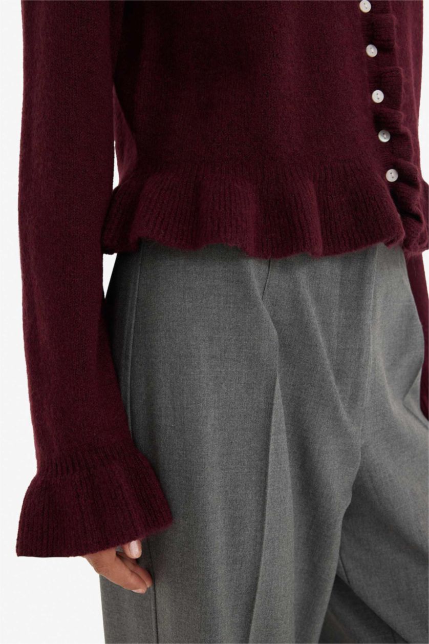 Женщины Бордовый Регулярный крой с круглым вырезом трикотажный кардиган