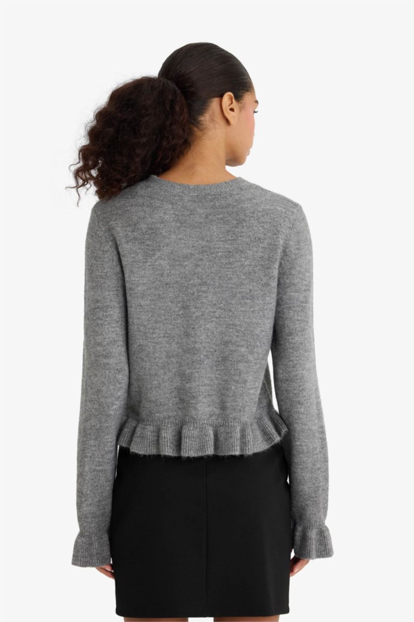 نساء رمادي جاكيت تريكو قصة عادية بياخة مستديرة