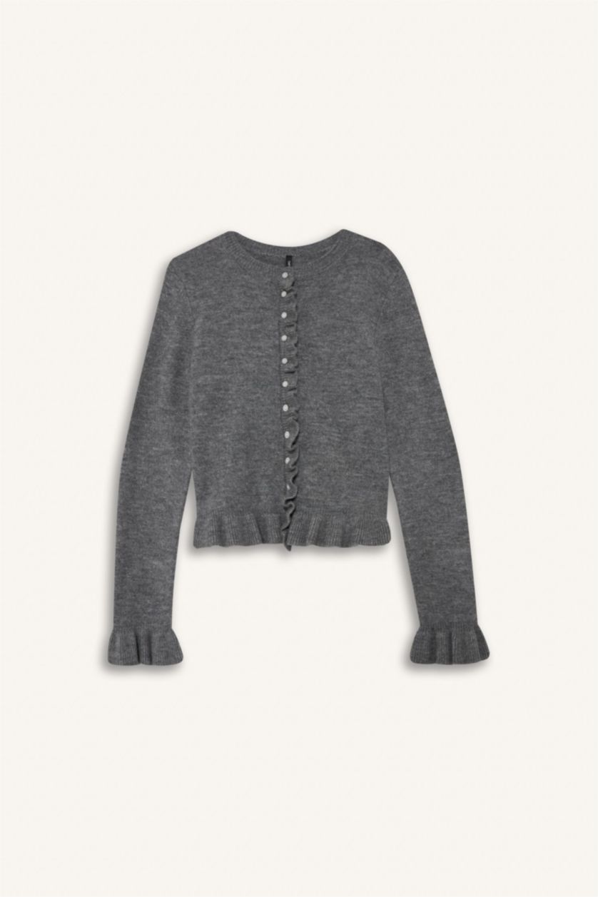 نساء رمادي جاكيت تريكو قصة عادية بياخة مستديرة