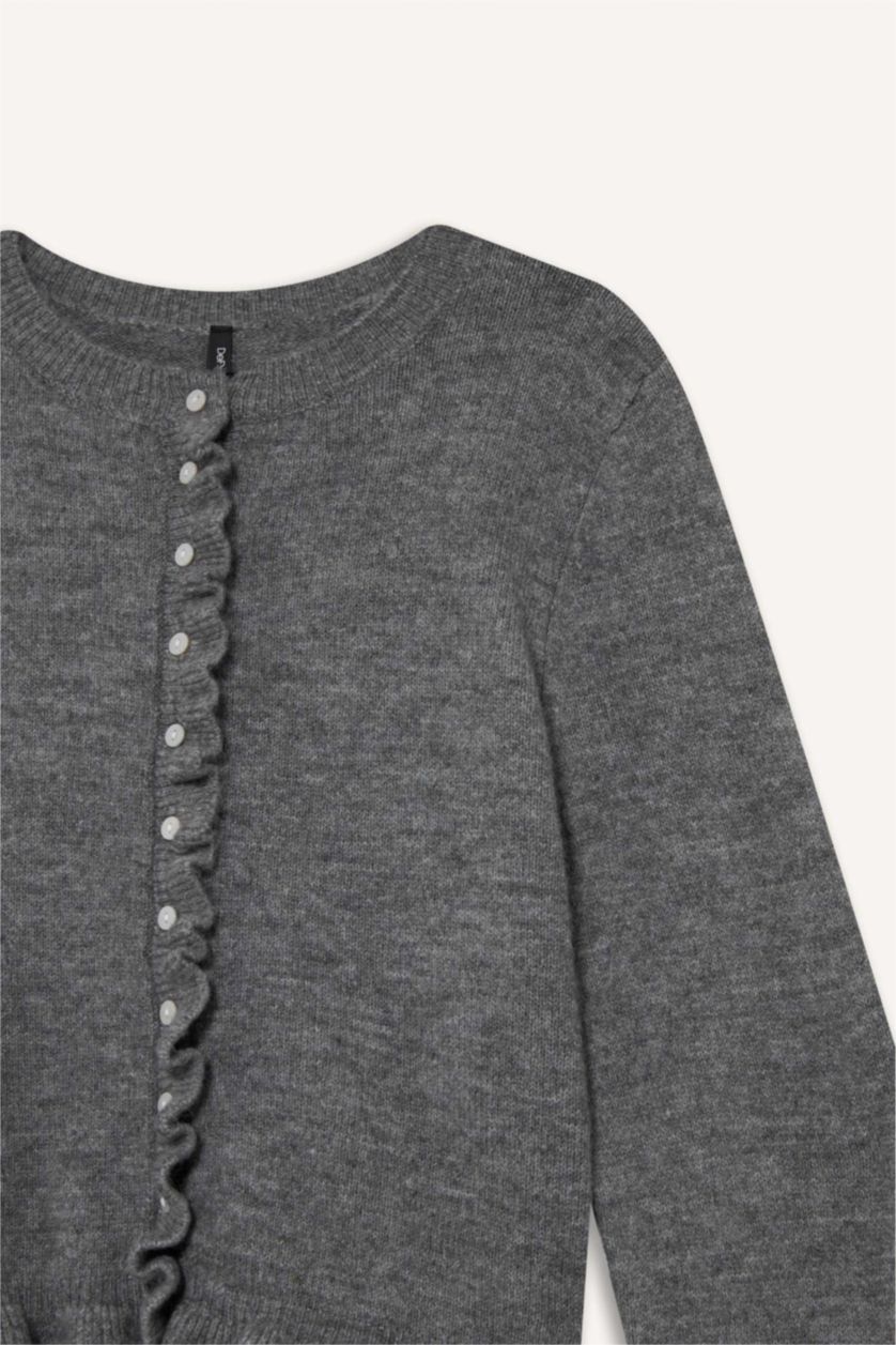 نساء رمادي جاكيت تريكو قصة عادية بياخة مستديرة