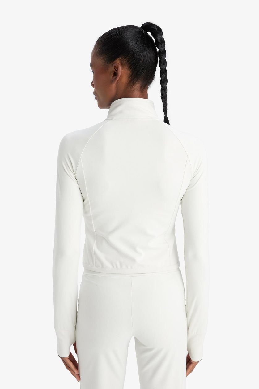 Kadın Taş Slim Fit Dar Kesim Dik Yaka İçi Yumuşak Tüylü Fermuarlı Hırka