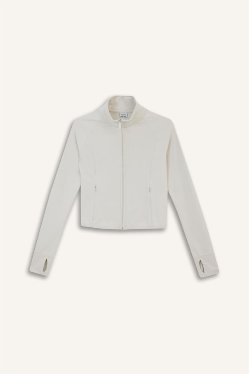 Kadın Taş Slim Fit Dar Kesim Dik Yaka İçi Yumuşak Tüylü Fermuarlı Hırka