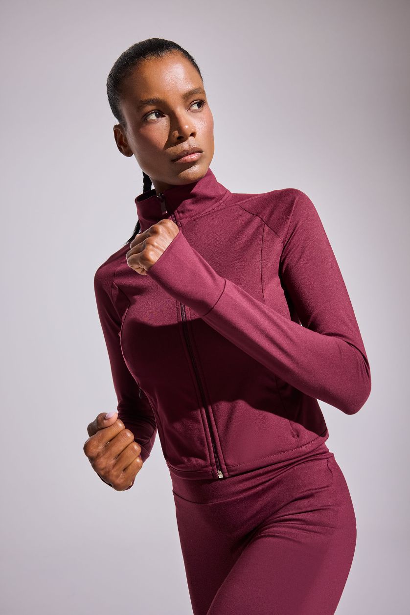 WOMAN Bordeaux DeFactoFit Slim Fit High Neck Ultra Soft Sports Zip Up Sweatshirt