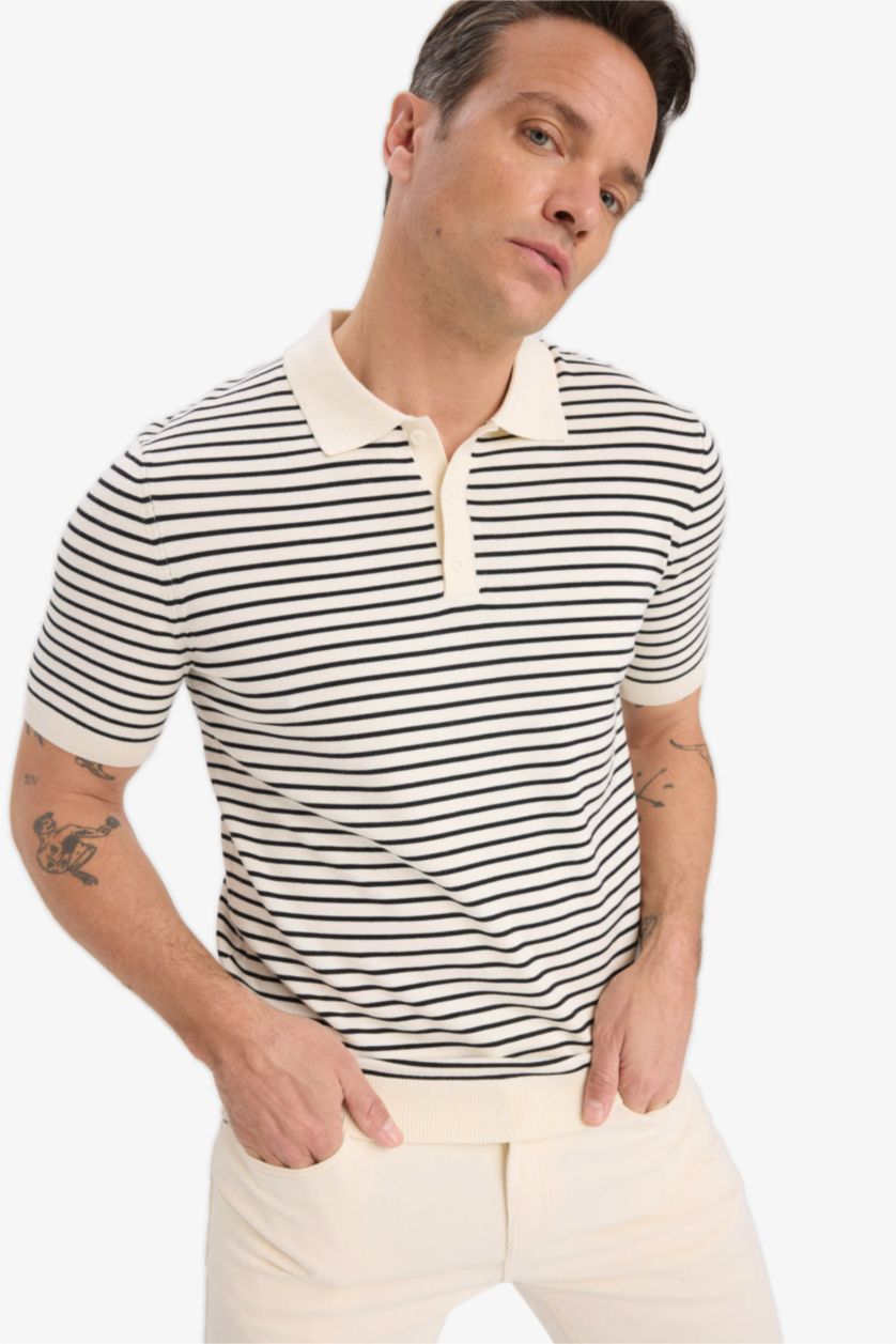 Man Black Standard Fit Knitwear Short Sleeve Polo T-Shirt