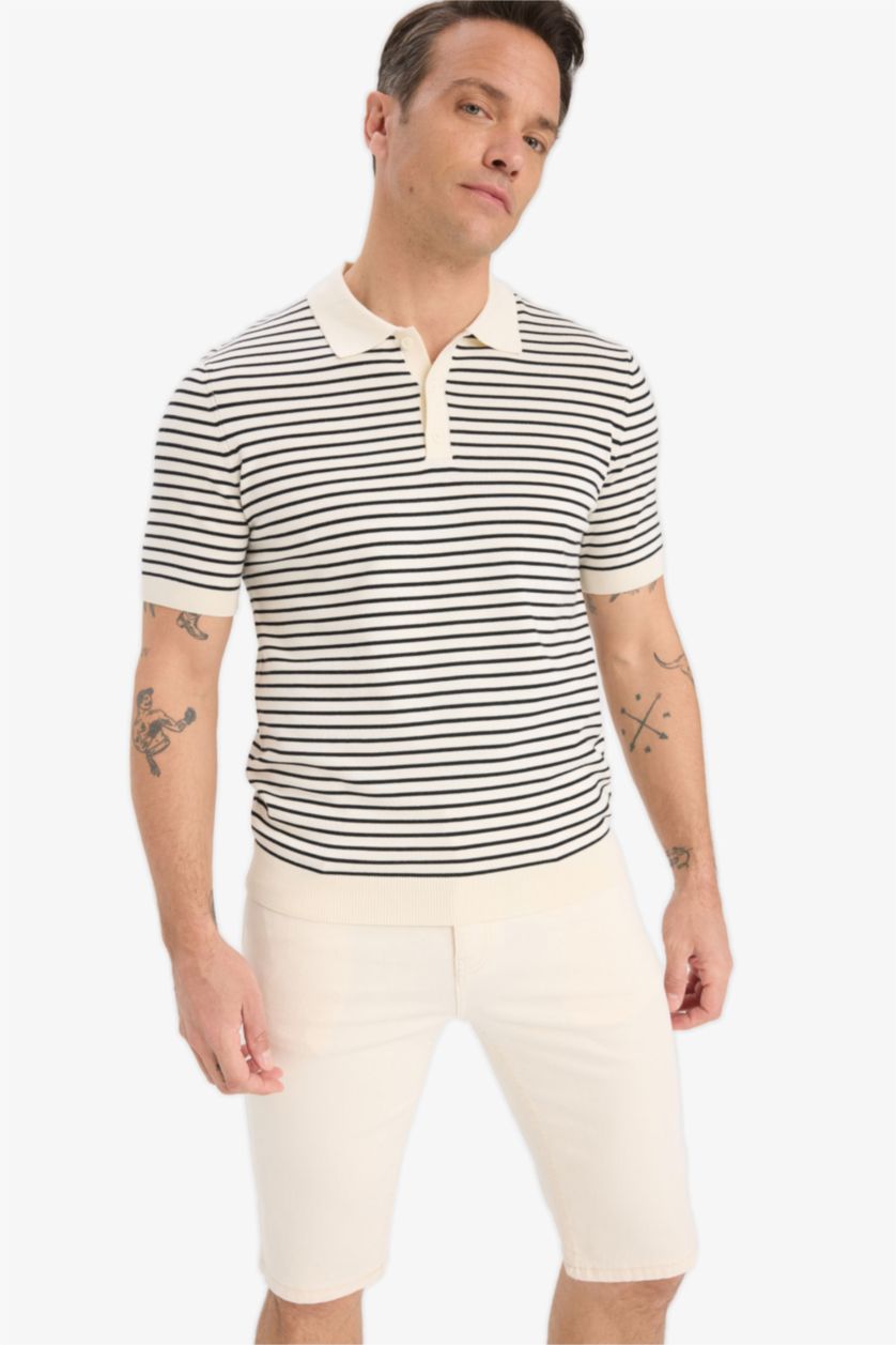 Man Black Standard Fit Knitwear Short Sleeve Polo T-Shirt