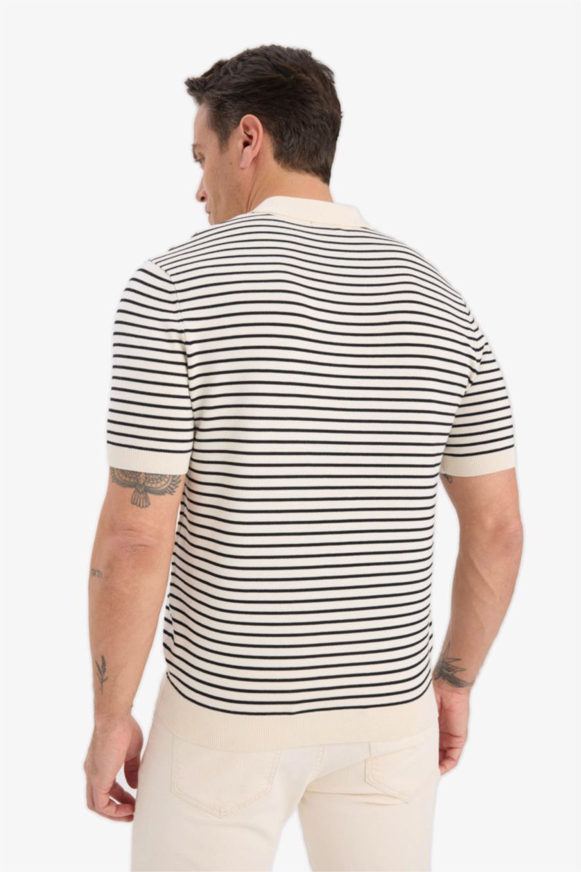 Man Black Standard Fit Knitwear Short Sleeve Polo T-Shirt