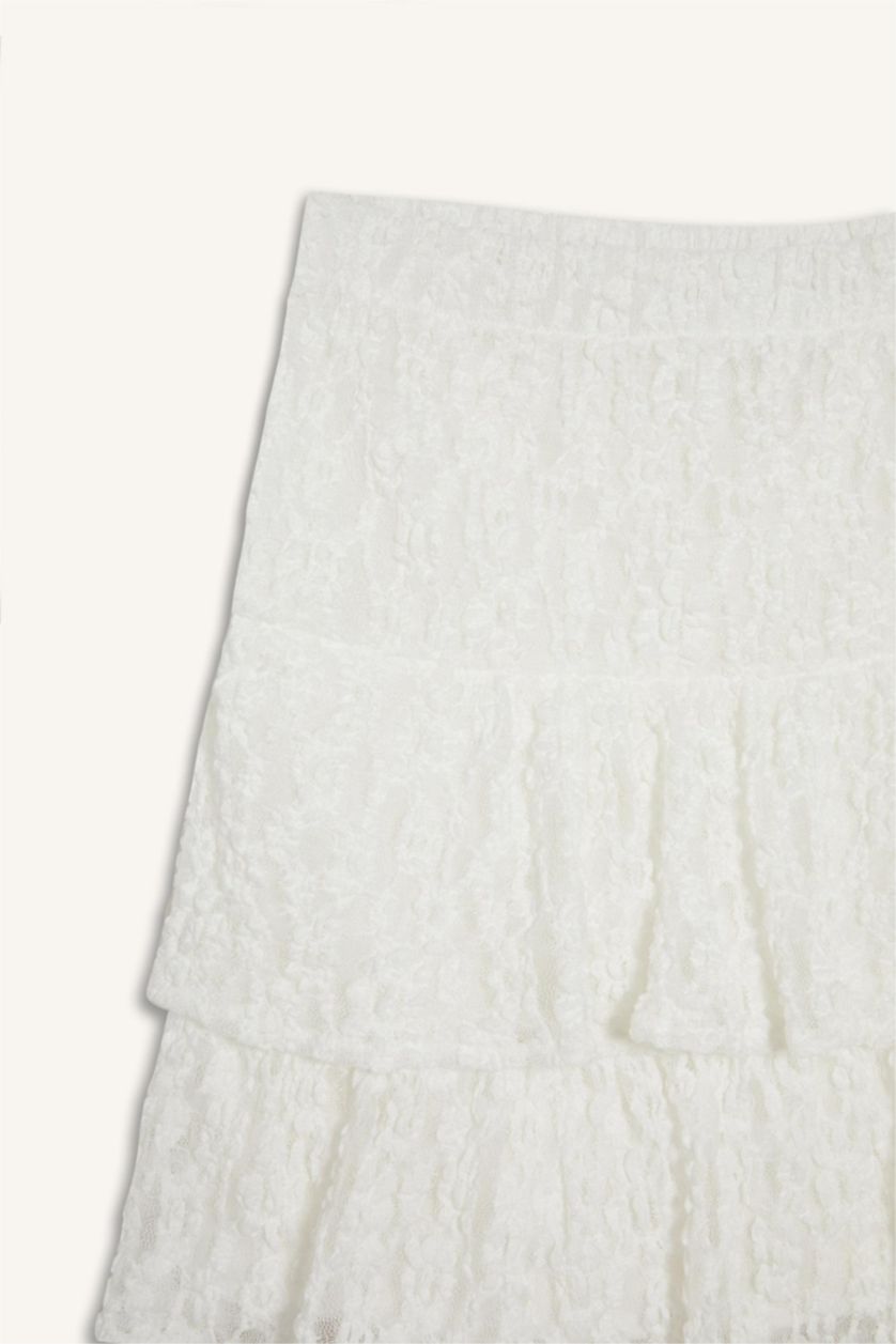 WOMAN White A Cut Normal Waist Cotton Lining Lace Mini Skirt