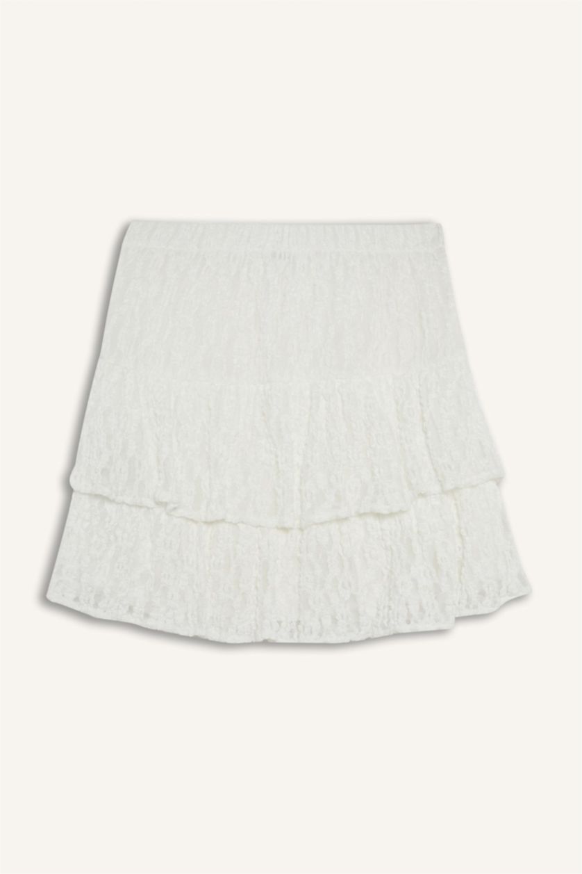 WOMAN White A Cut Normal Waist Cotton Lining Lace Mini Skirt