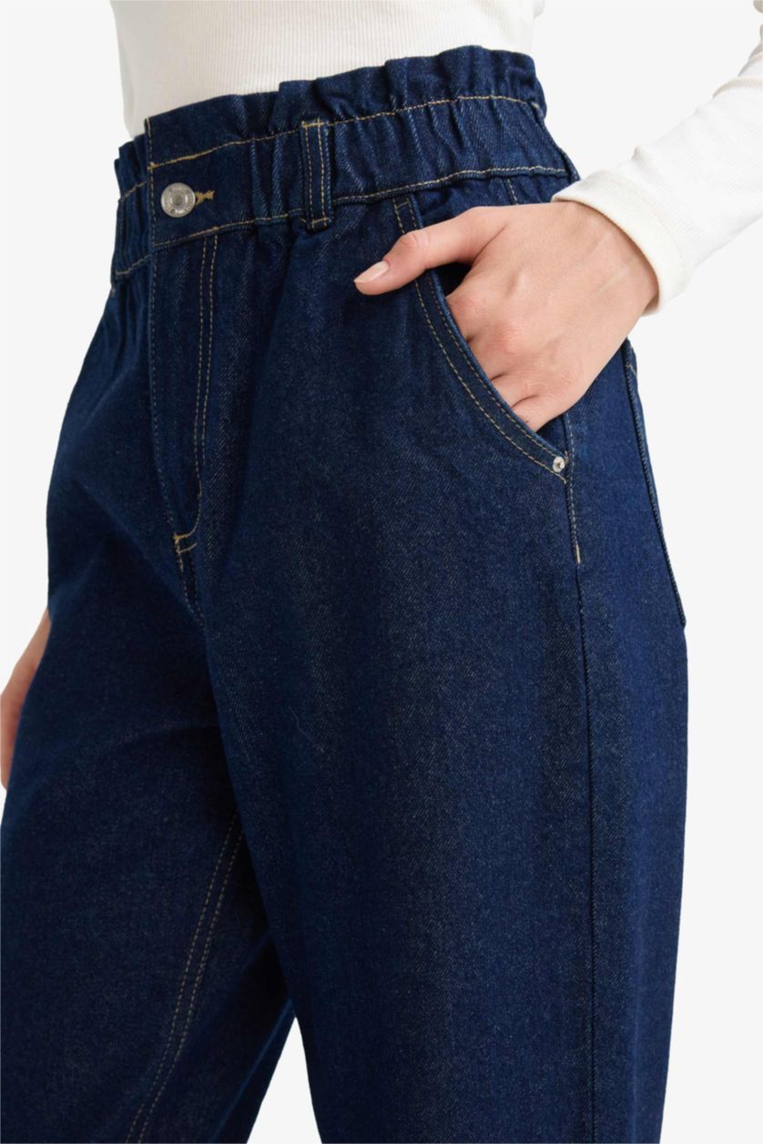 WOMAN Blue Black Paperbag High Waist Straight Leg Jeans