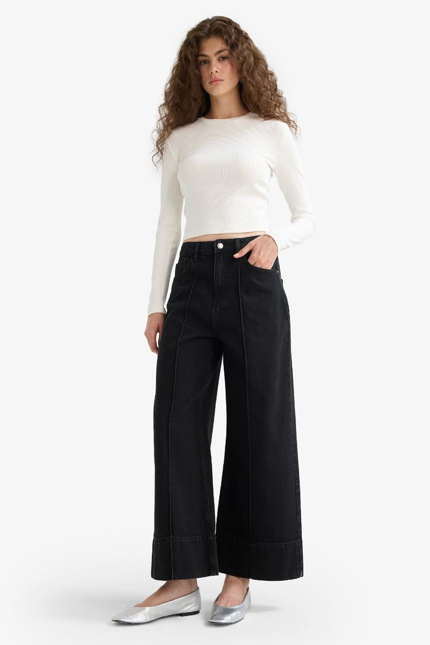 WOMAN Black Wide Leg High Waist Long Jeans