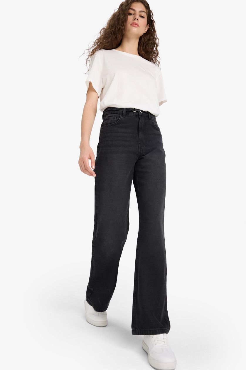 WOMAN Anthracite 90's Straight Fit Wide Leg High Waist Long Jeans