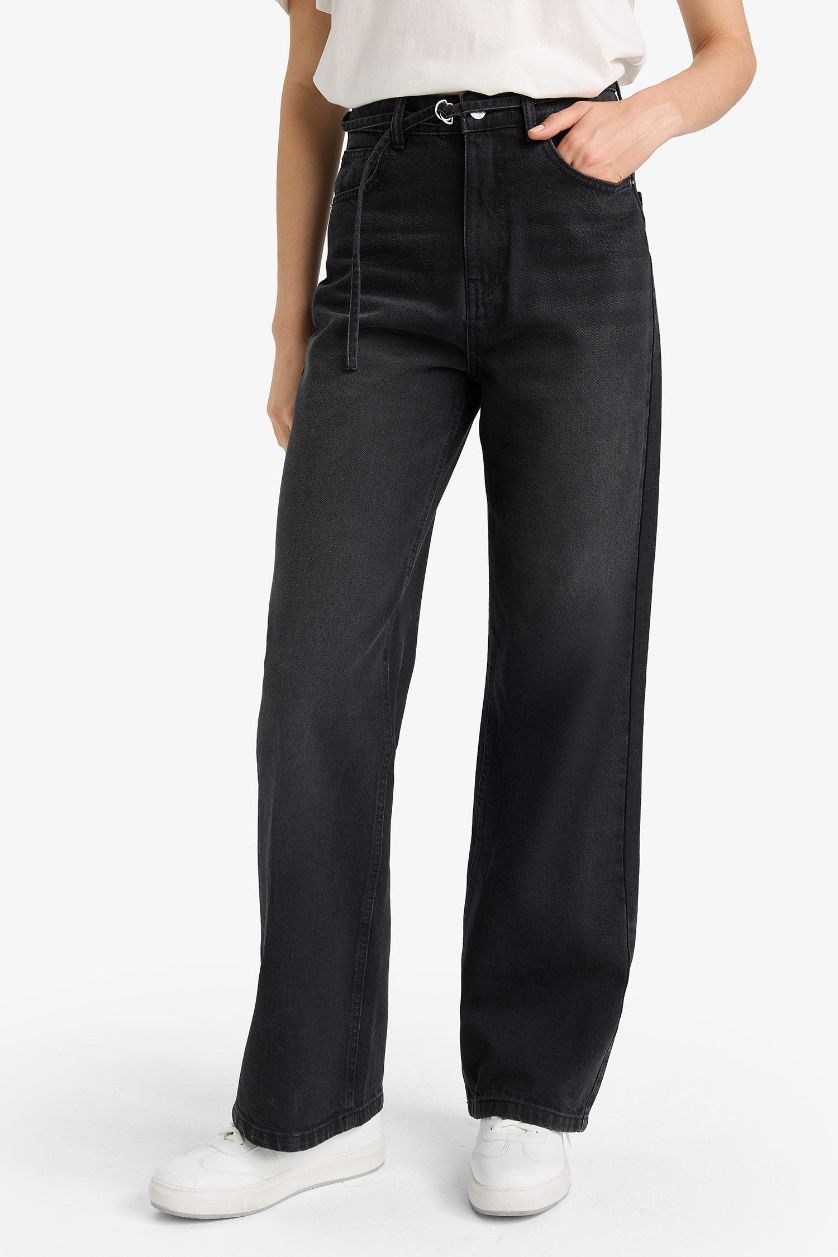 WOMAN Anthracite 90's Straight Fit Wide Leg High Waist Long Jeans