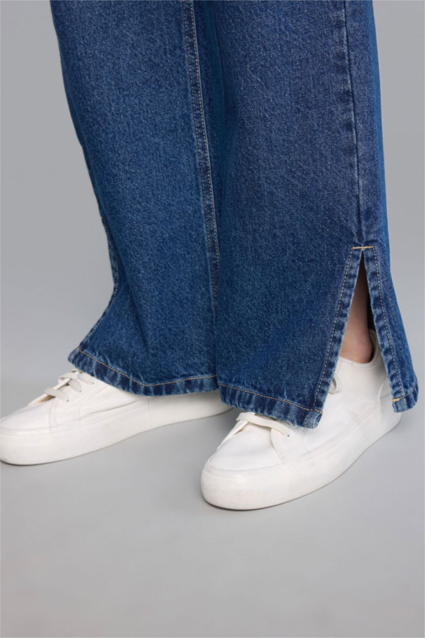 Әйелдерге қою көк 90's Wide Leg жоғары белді түзу балақты ұзын джинс шалбар