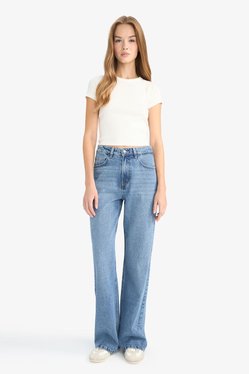 WOMAN Blue Regular Hem Denim Large Trousers