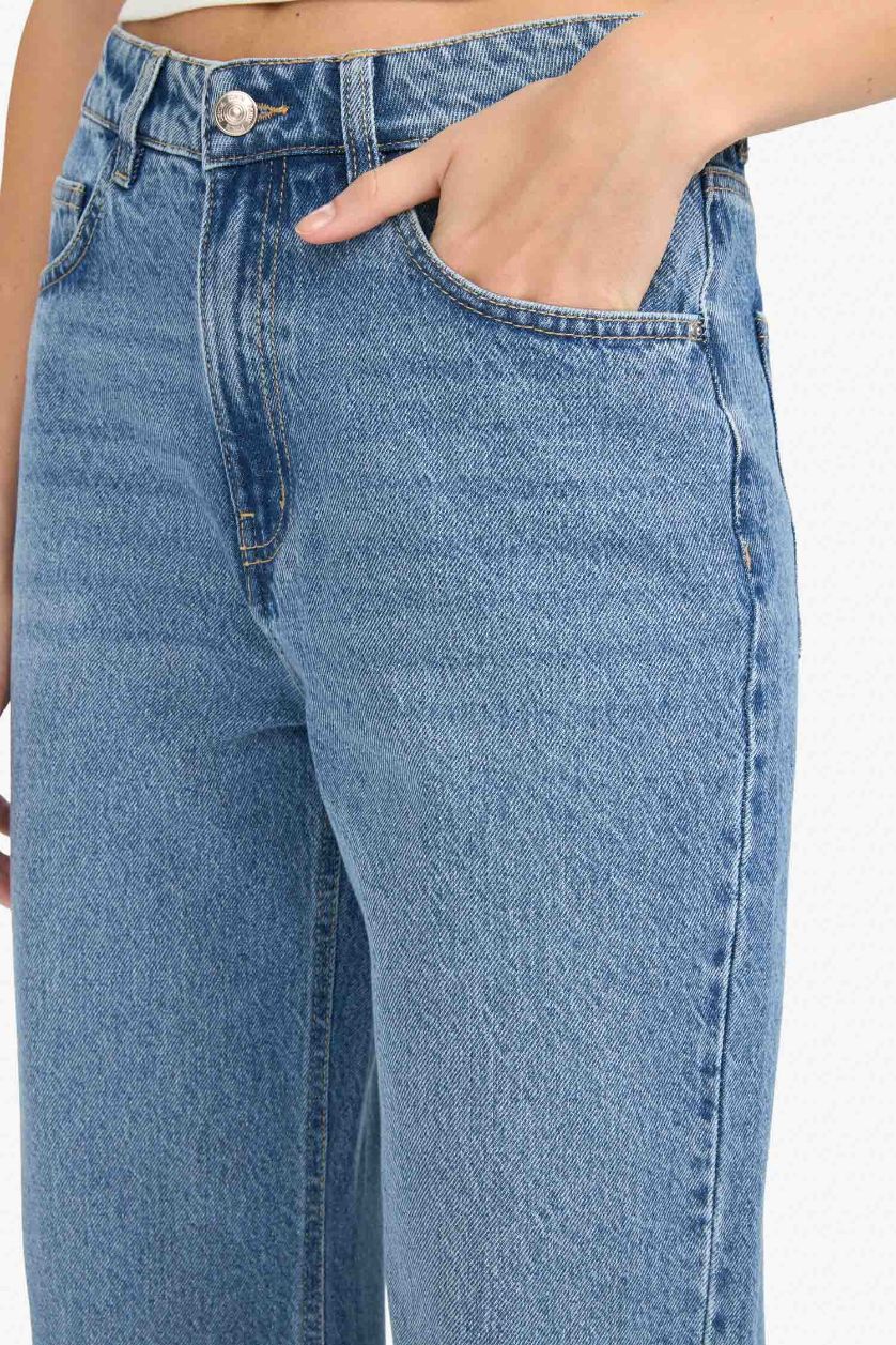 WOMAN Blue Regular Hem Denim Large Trousers