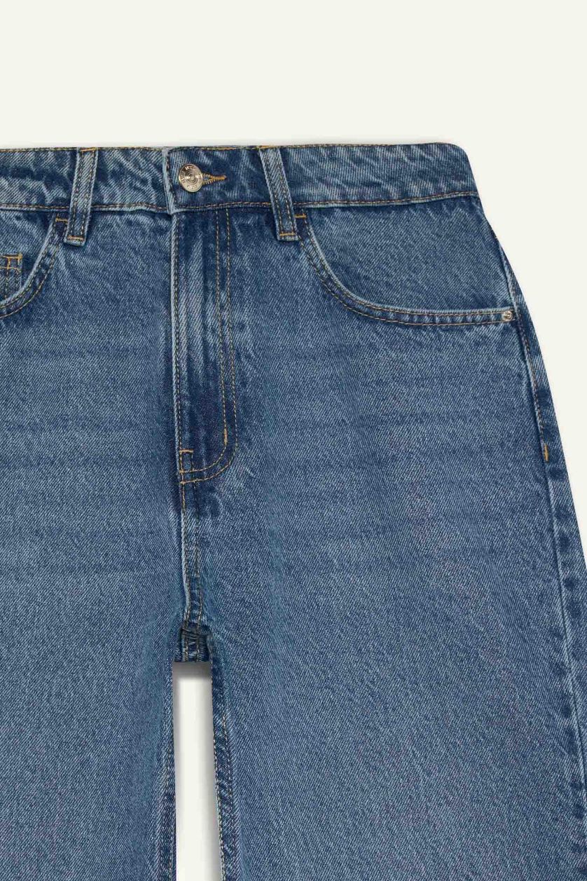 WOMAN Blue Regular Hem Denim Large Trousers