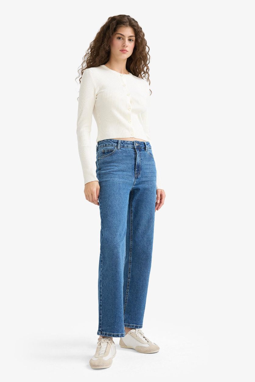 WOMAN Dark Blue Comfort Straight High Waist Straight Leg Jeans