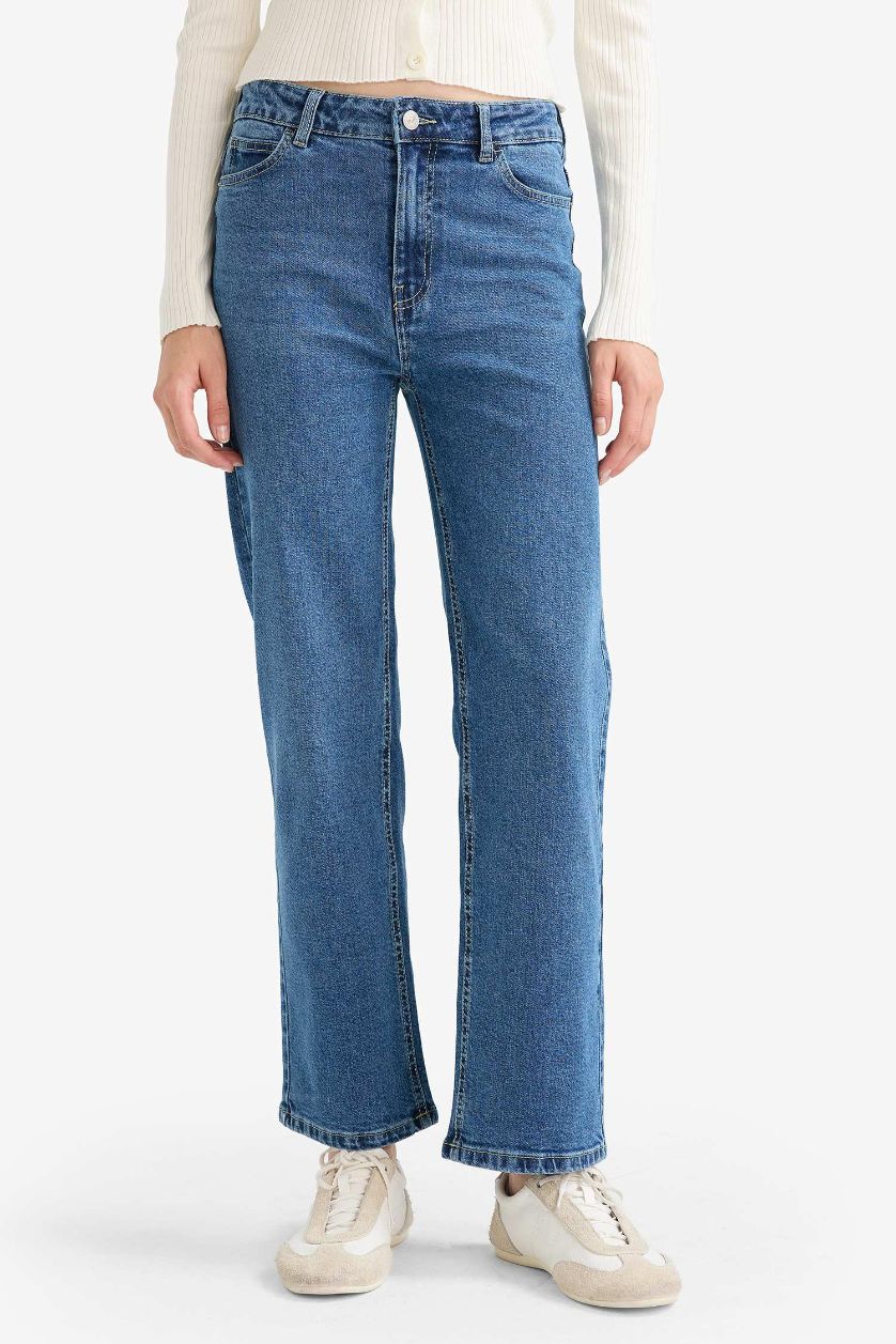 WOMAN Dark Blue Comfort Straight High Waist Straight Leg Jeans