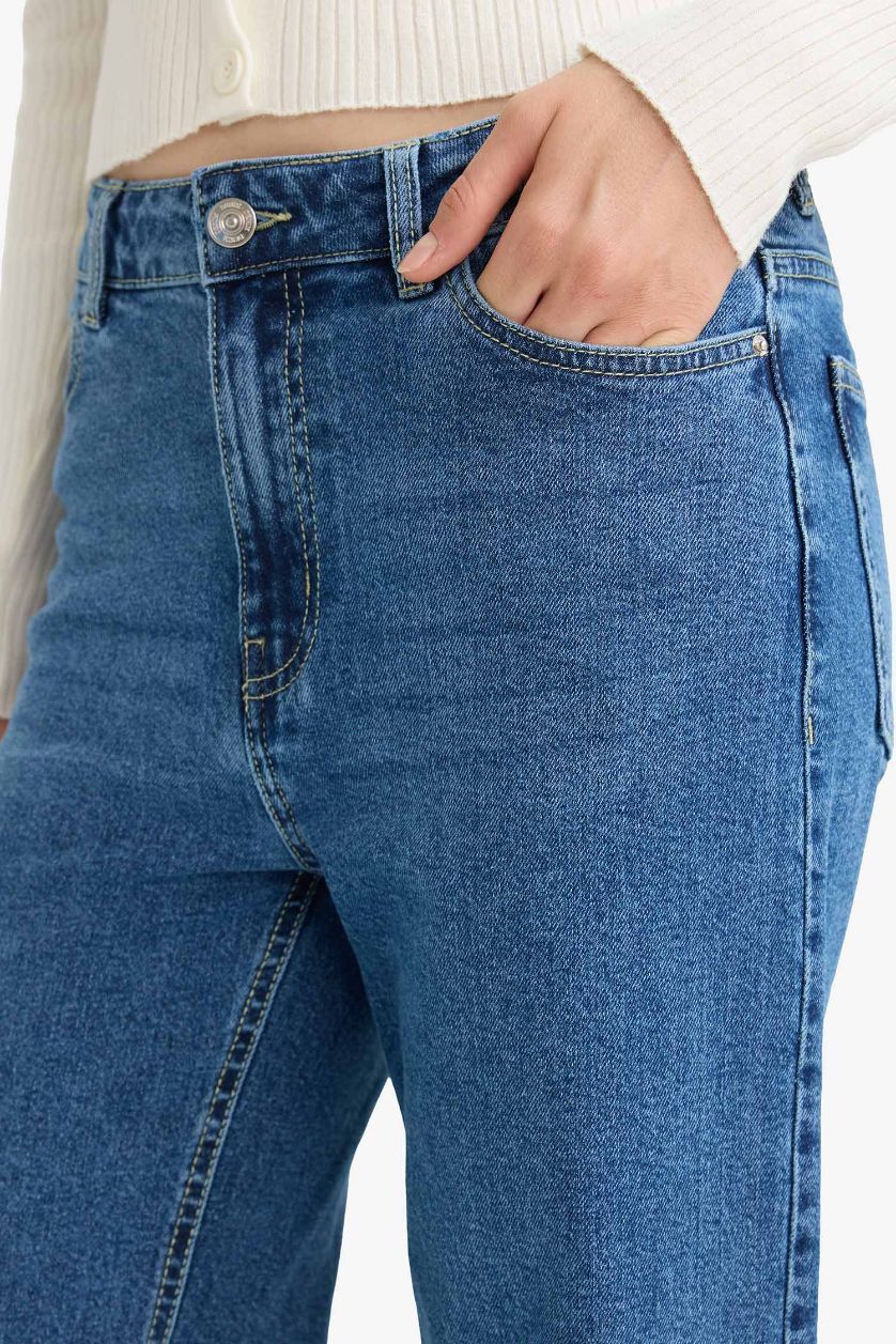 WOMAN Dark Blue Comfort Straight High Waist Straight Leg Jeans