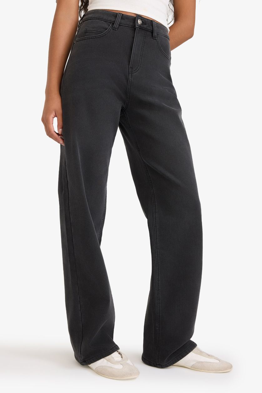 Әйелдерге Антрацит релакс пішімі деним тұрақты етек Шалбар