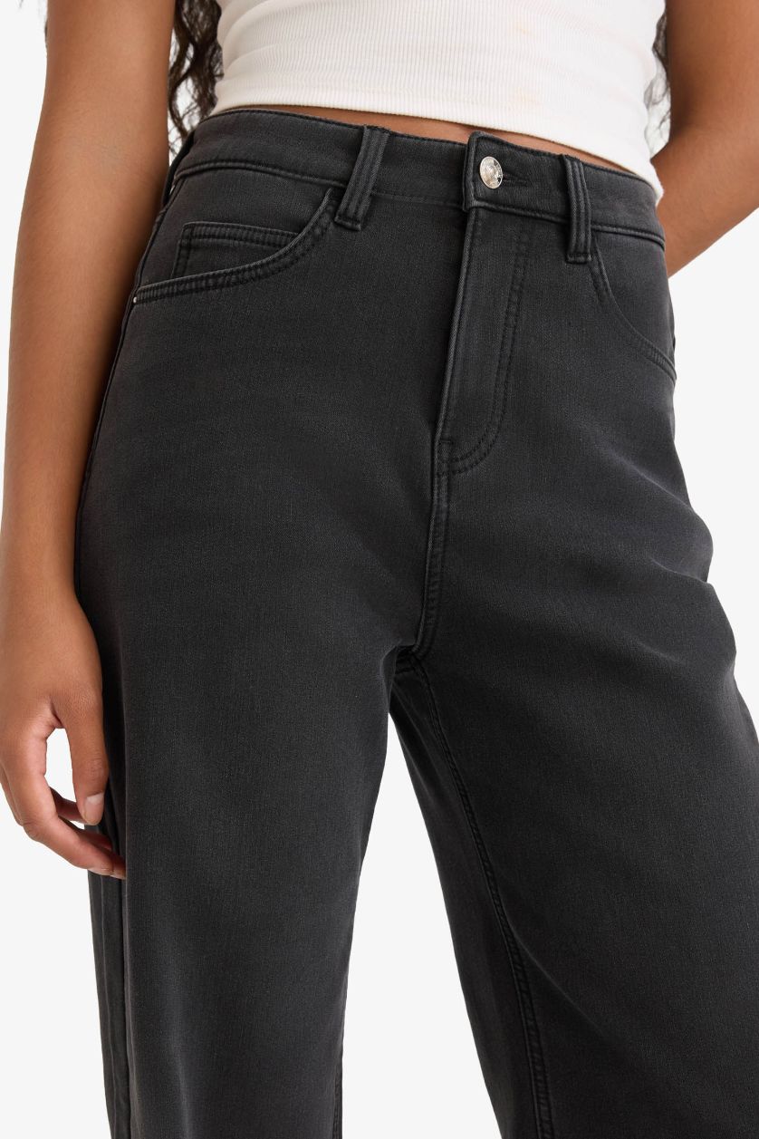 Әйелдерге Антрацит релакс пішімі деним тұрақты етек Шалбар