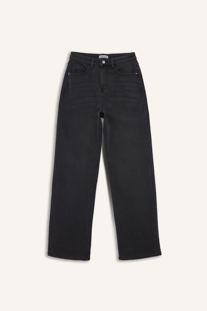 Әйелдерге Антрацит релакс пішімі деним тұрақты етек Шалбар