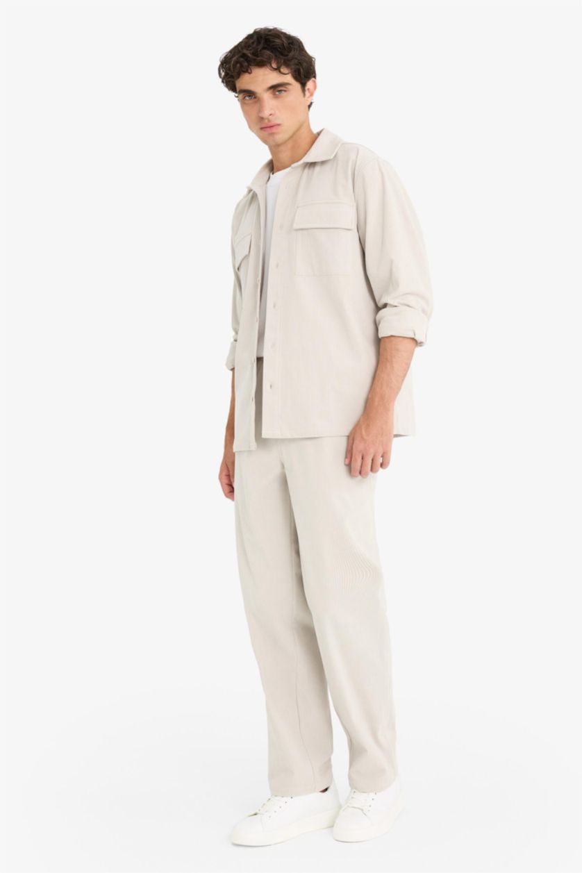 رجال اللون الحجري بنطرون مخمل مضلع وايد ليج وايد ليج