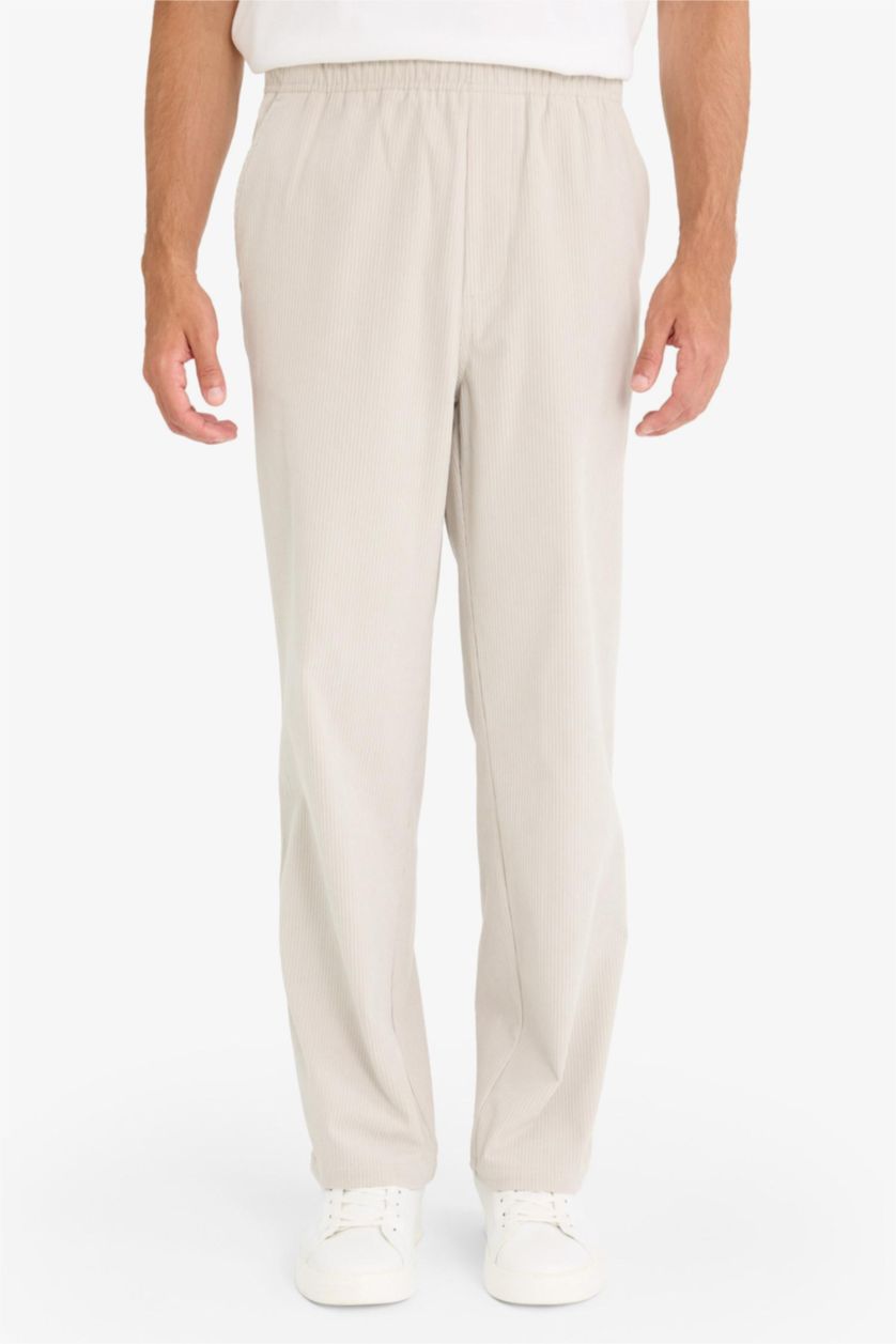 رجال اللون الحجري بنطرون مخمل مضلع وايد ليج وايد ليج