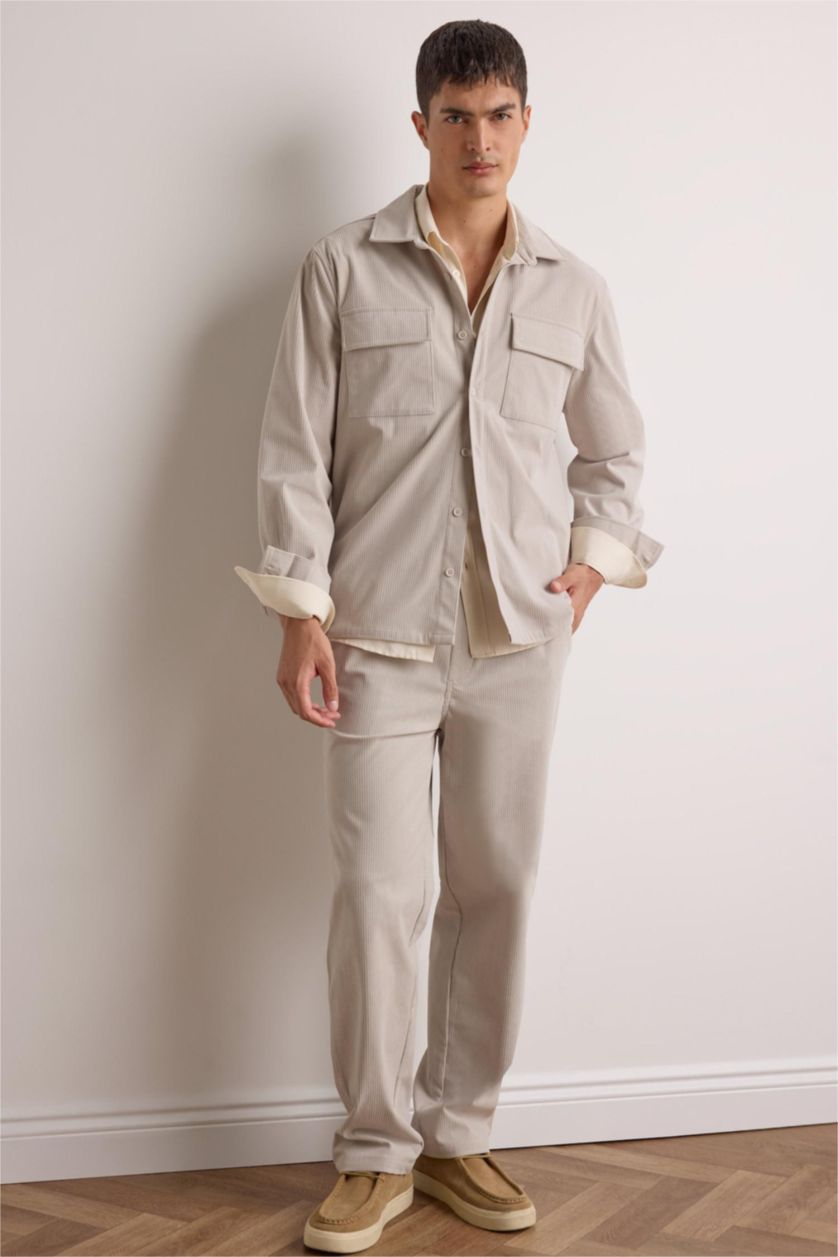 رجال اللون الحجري بنطرون مخمل مضلع وايد ليج وايد ليج