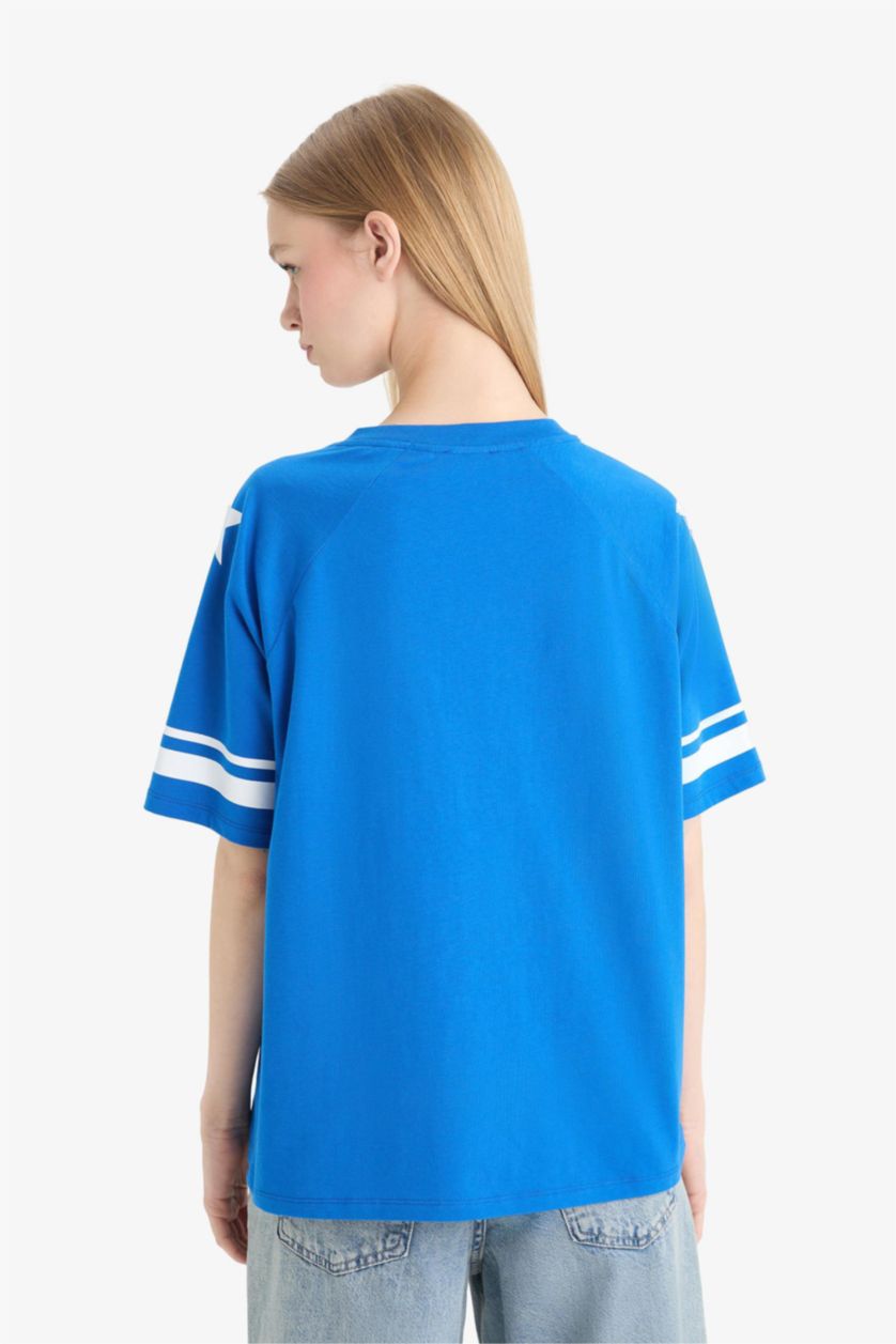 Kadın Royal Ford Motor Company Oversize Geniş Kalıp V Yaka Baskılı Kısa Kollu Tişört